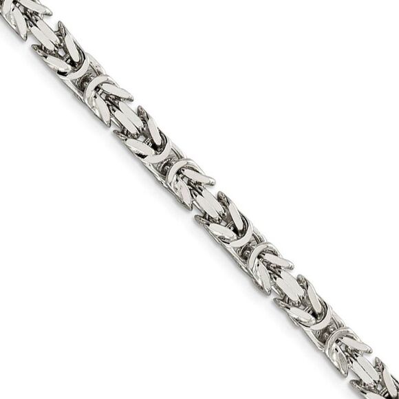 Men's 5mm Sterling Silver Solid Byzantine Chain Necklace 20 Inch